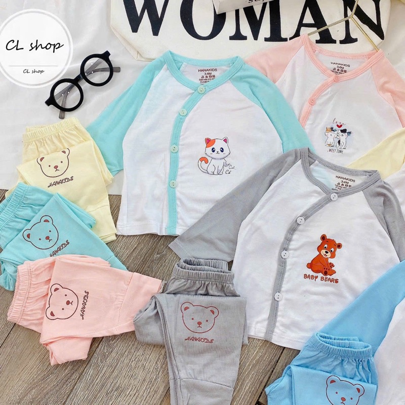 Bộ dài tay cài lệch, dài tay cài chéo Hanakids chất thun lạnh loại 1 siêu mềm mát cho bé