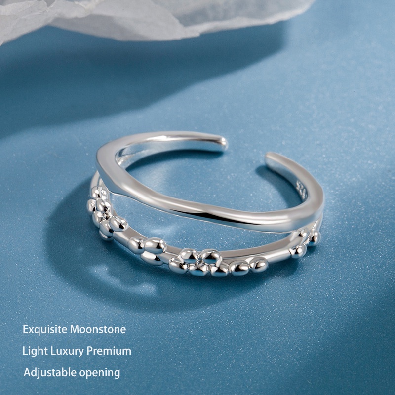 Bộ 2 Nhẫn Hở Mạ Bạc Đính Đá Mặt Trăng Thời Trang LKY