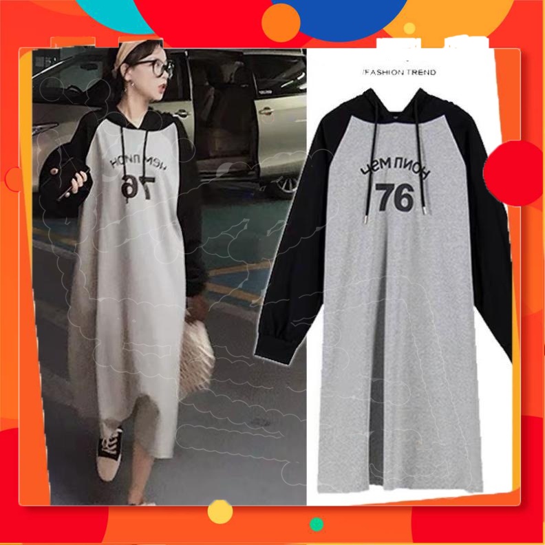 VS03 Vera Shop Váy Nỉ Bông Mũ Liền, Đầm Hoodie Dáng Dài Váy Hoodie Dài Tay Form Rộng Dễ Mặc Cực Chất
