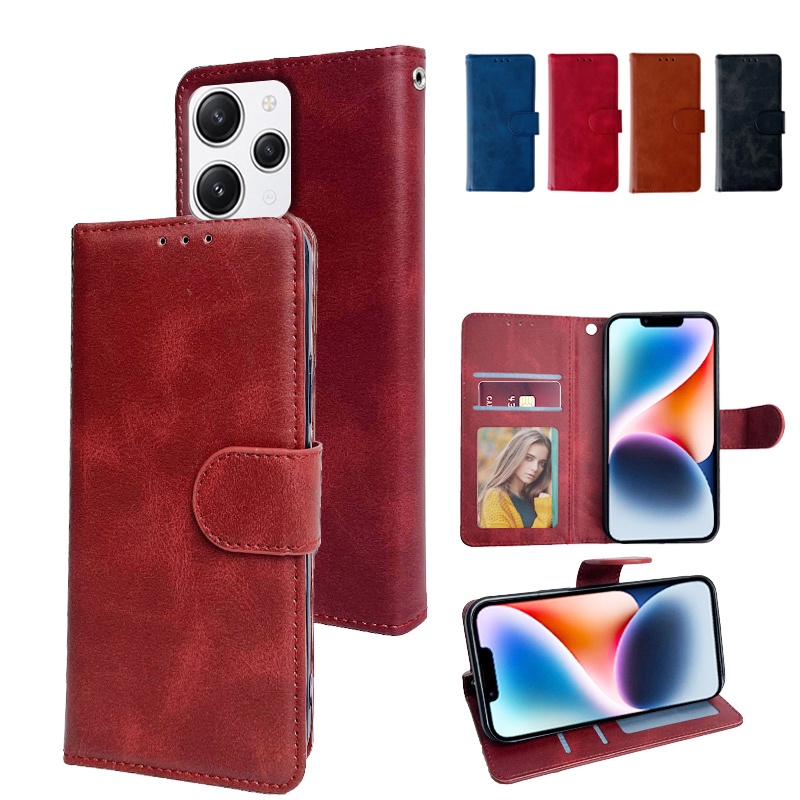 Bao Da Lật Cho Redmi 12 4G Ví Di Động Flip Sang Trọng Nhiều Màu Sắc Dự Phòng Khe Cắm Thẻ