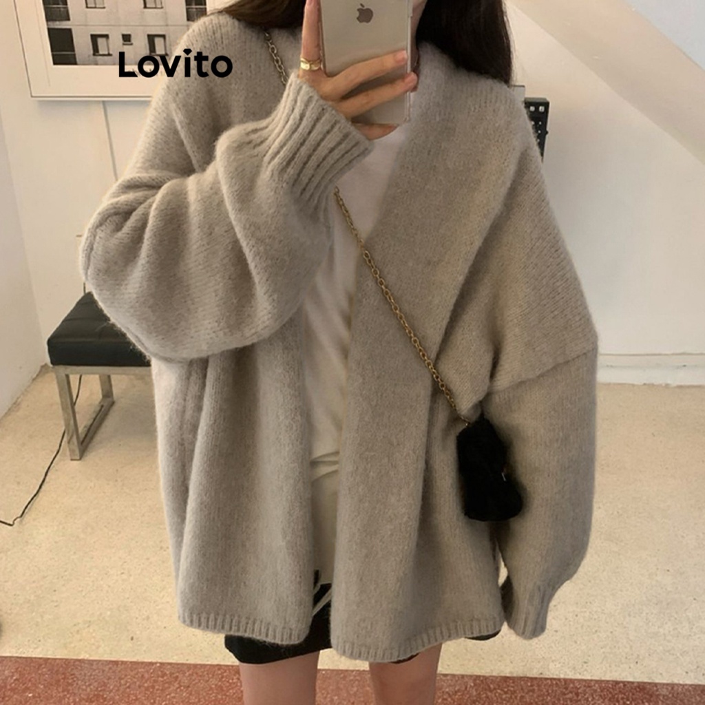 Lovito Áo cardigan trơn cơ bản thông thường cho nữ LNE27050