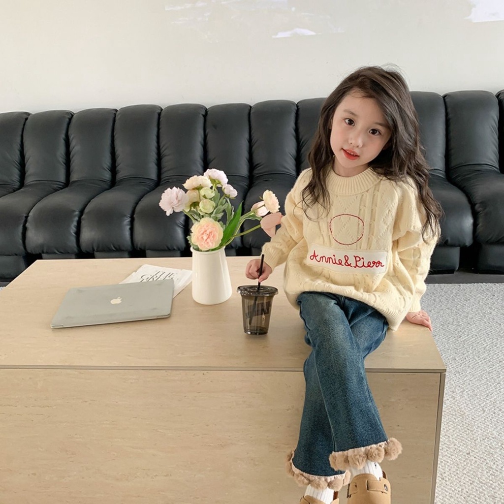 ❤Áo Liền Quần Ống Loe Lót Lông Cừu Dày Dặn Thời Trang Mùa Đông Hàn Quốc 2023 Cho Bé Gái