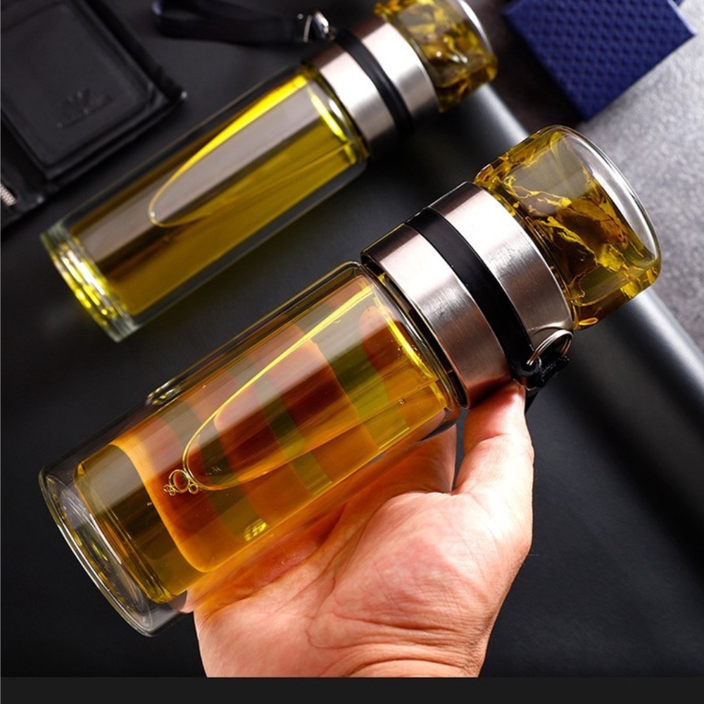 Bình Pha Trà Thủy Tinh 2 Lớp Sang Trọng và Tiện Lợi cho Dân Văn Phòng Dung Tích 450ML