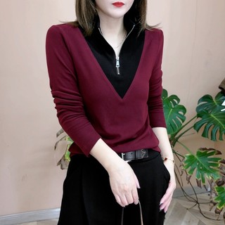 Áo Thun Tay Dài Cổ Chữ v Phong Cách Thời Trang Hàn Quốc Cho Nữ