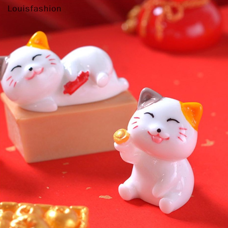 Louisfashion Tượng Mèo May Mắn mini Bằng Nhựa resin Để Bàn Trang Trí Tiểu Cảnh