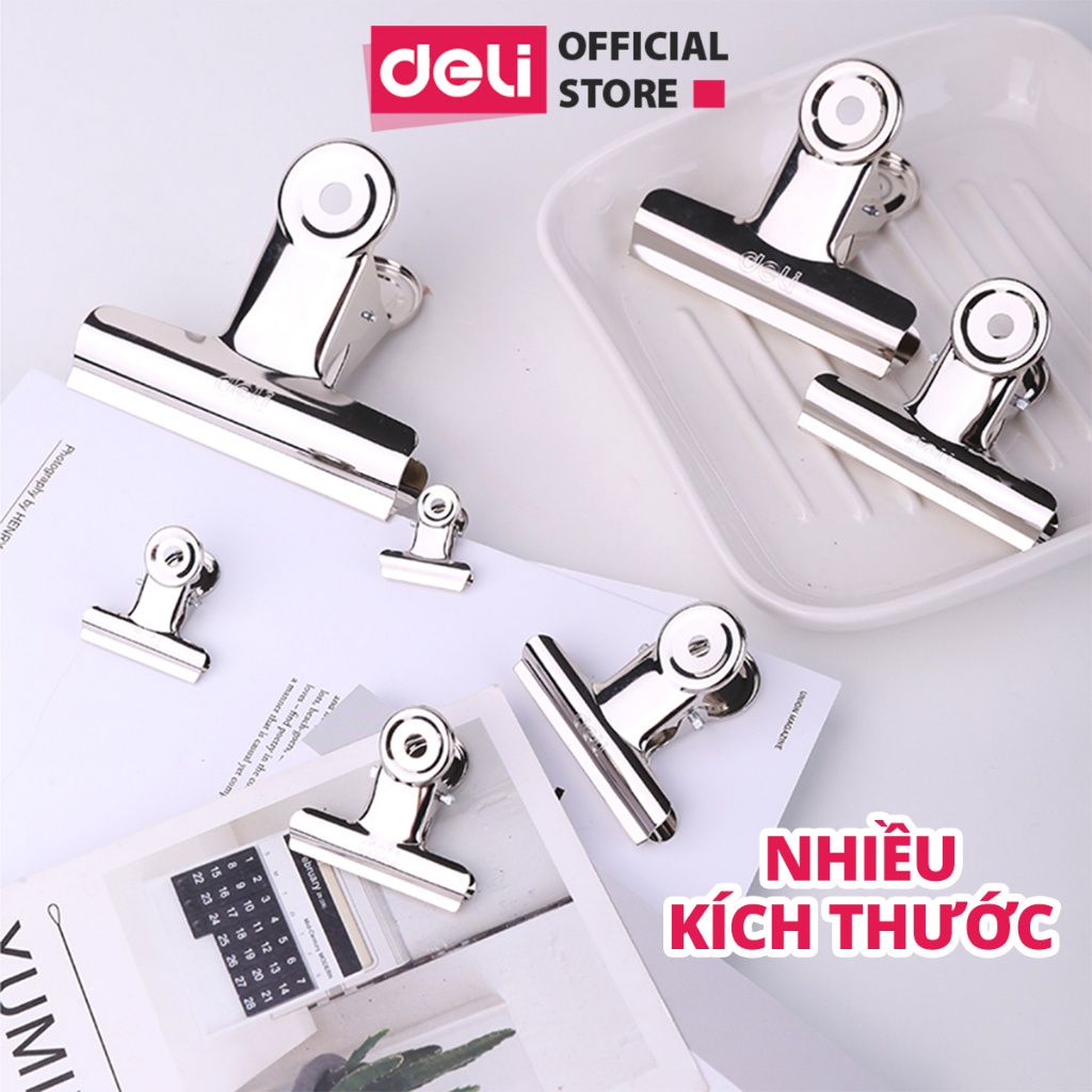 Set 6 Chiếc Kẹp Bướm, Kẹp Kim Loại Đuôi Tròn Deli, Kẹp Giấy Tài Liệu Văn Phòng 19mm 29mm 38mm 51mm HCM