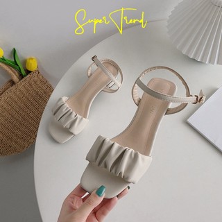 Giày Sandal Cao Gót Phối Xếp Ly Xinh Xắn Dành Cho Nữ