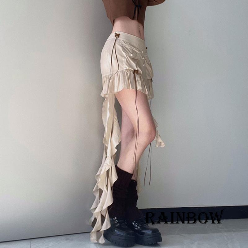 Chân Váy Ngắn Lưng Thấp Xếp Ly Thắt Nơ Ruy Băng Dành Cho Nữ