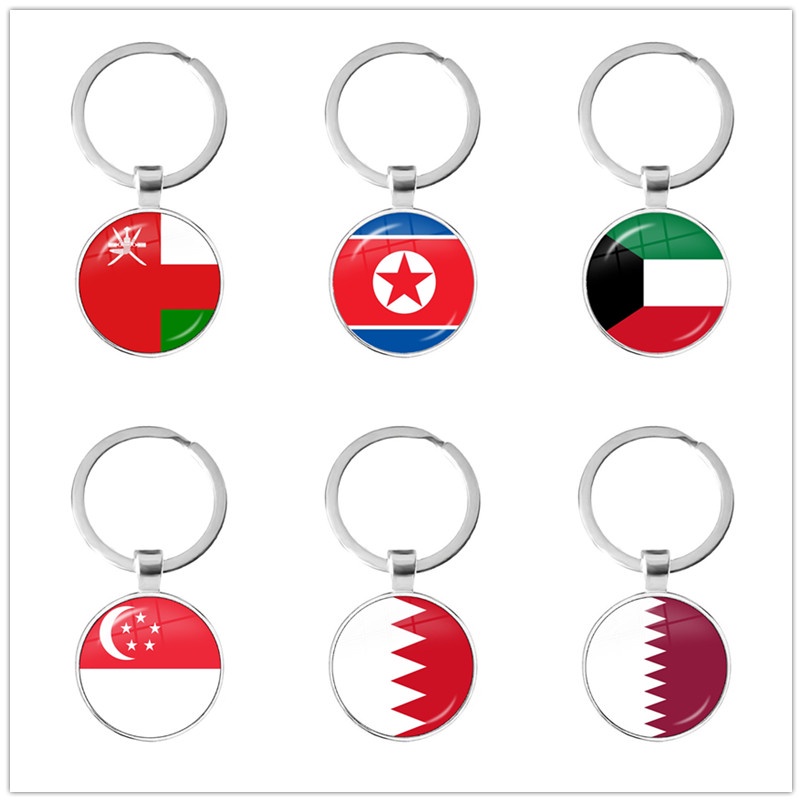 Kuwait, Qatar, Bắc Triều Tiên, Bahrain, Oman Quốc Kỳ Móc Khóa 25 Mm Thủy Tinh Cabochon Chìa Khóa Nhẫ