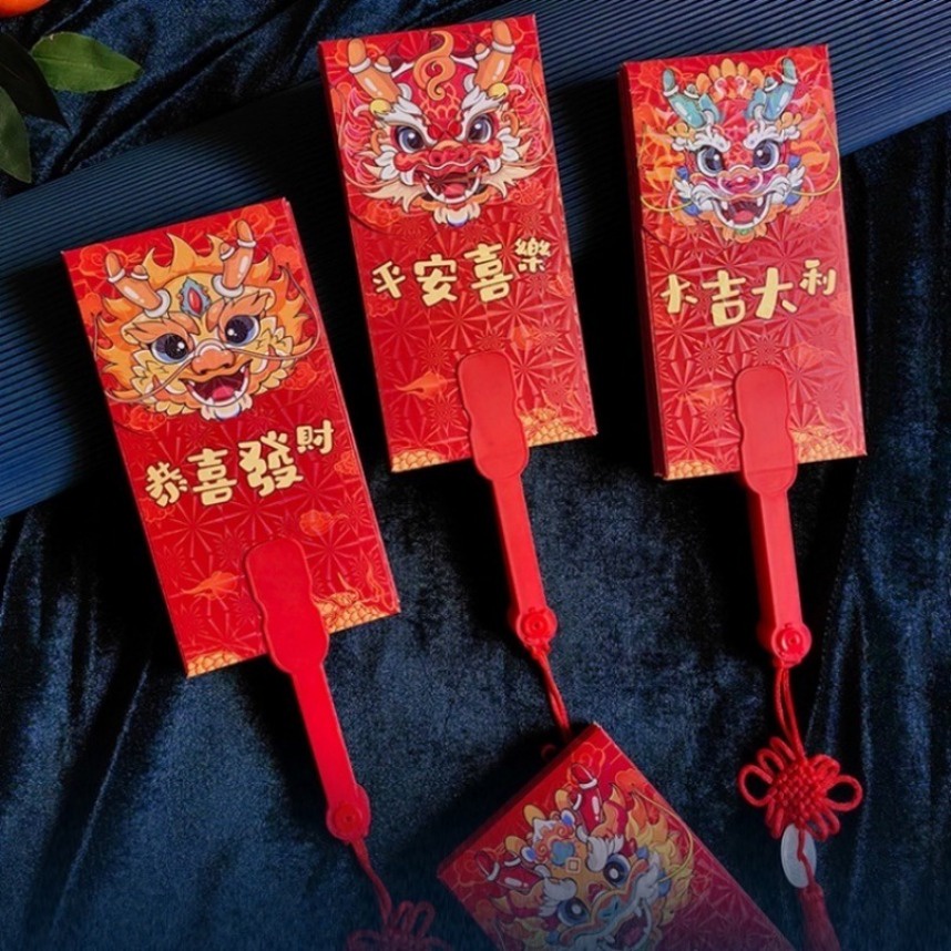 Bao Lì Xì Đỏ Hai Mặt 10 Thẻ angpao Hình Quạt Dày Sáng Tạo Năm Mới 2024
