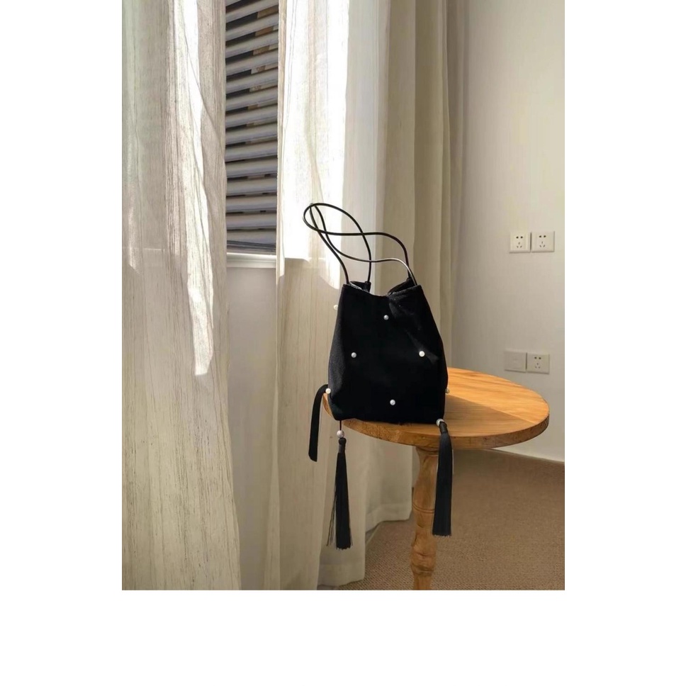 Túi Xách Đeo Vai Đan Len Màu Đen Dung Tích Lớn Phong Cách Trung Hoa Thời Trang Thu Đông Hàng Mới 2023 Dành Cho Bạn Nữ