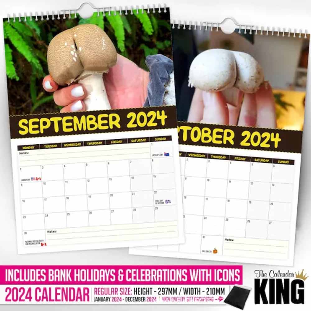 Mushroom Calendar 2024 World's Greatest Mushroom Wall Calendars 2024 Funny Butts Shape Planner Calendar