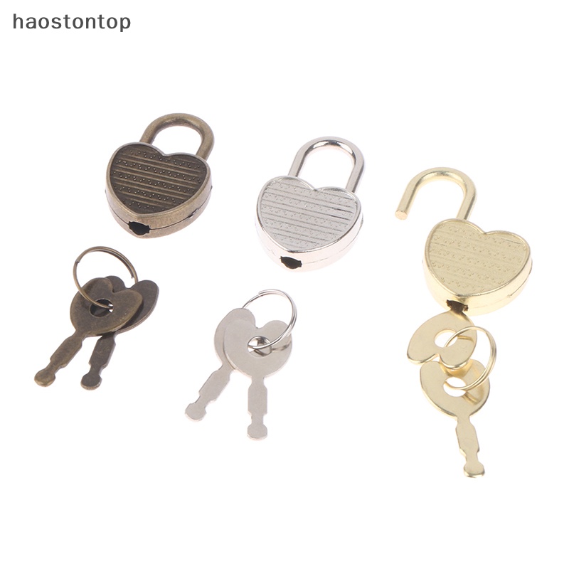 Haostontop 1 Set Ổ Khóa Hành Lý Cứng Hình Trái Tim Kèm Chìa Khóa Dùng Cho Nhật Ký Sách Trang Sức vn