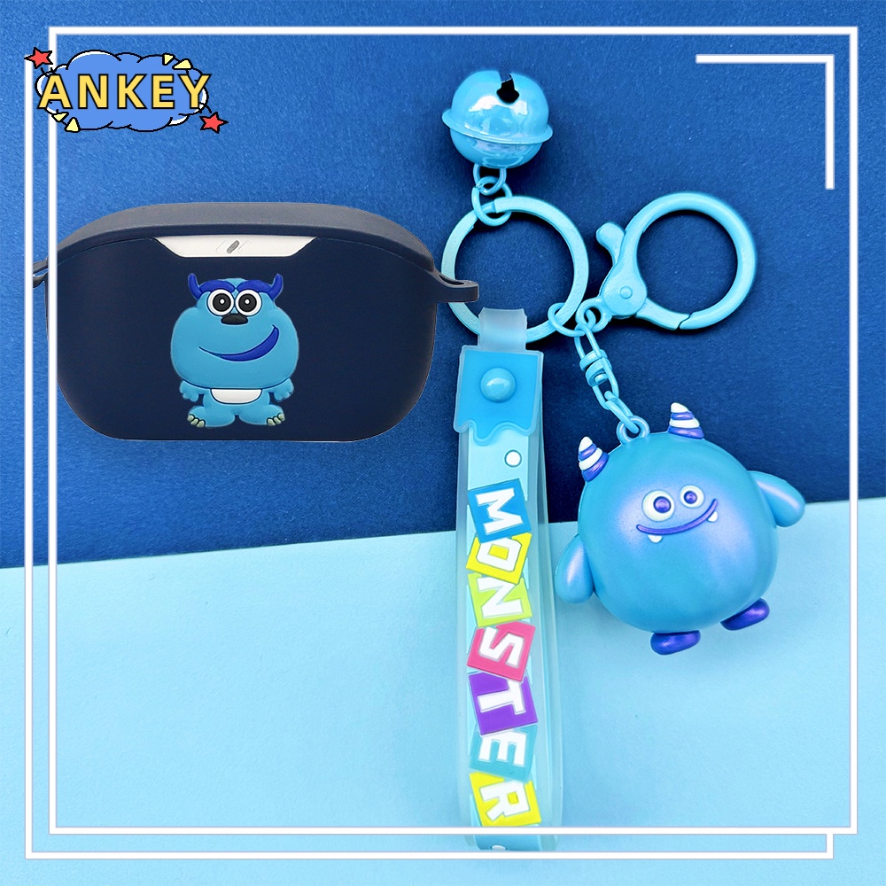 For JBL Wave Buds Vibe Buds / Wave 100 Earphone Silicone Case Cute Monster Earbuds Soft Protective Headphone Cover Headset Skin with Pendant