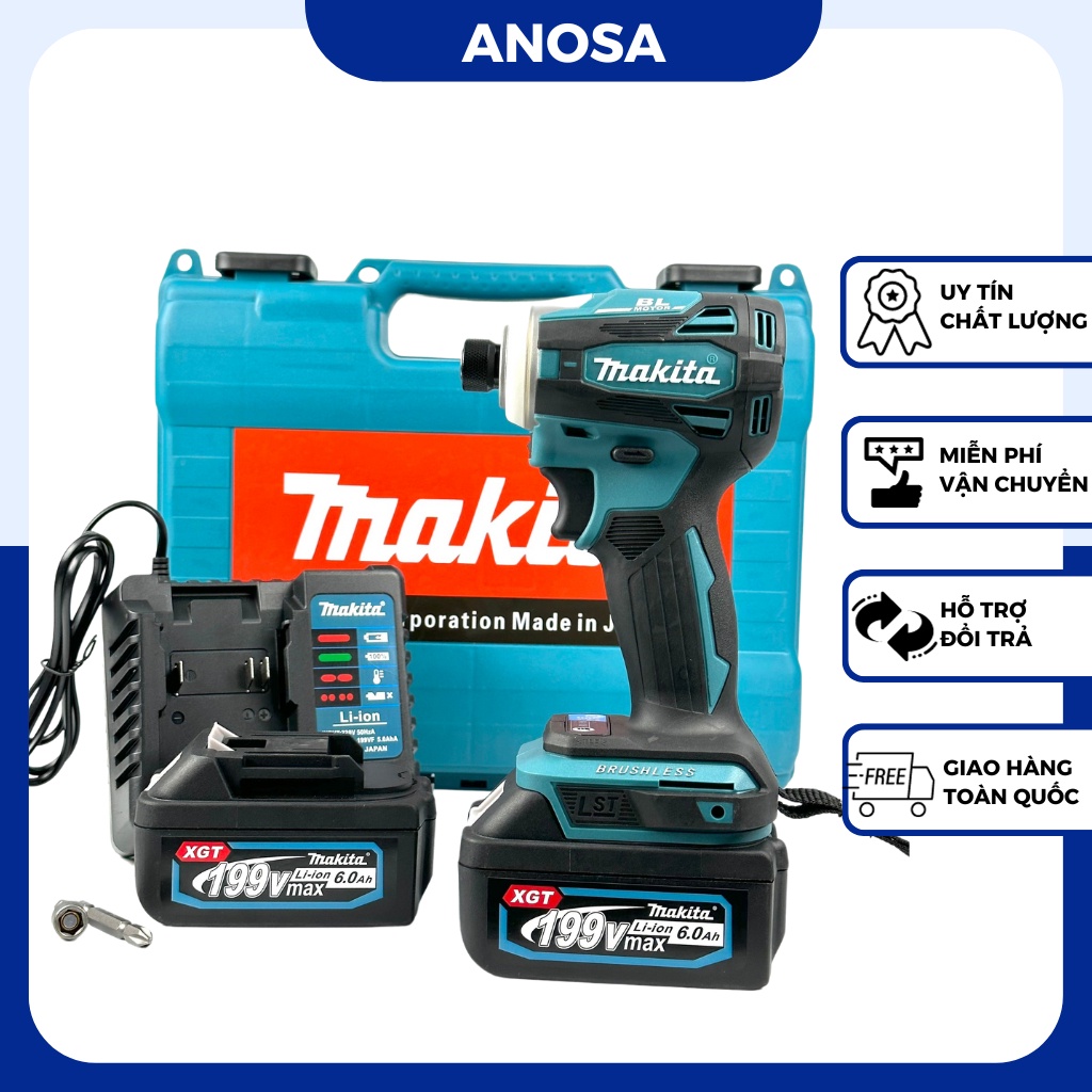 Máy chuyên vít Makita 199v TD172 không chổi than tặng đầu bắn tôn và đầu bắn vít