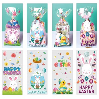 50pcs Happy Easter Plastic Bag Transparent Rabbit Bunny Egg Cookie Candy Gift Packaging Bags Easter Party Favors Decoration