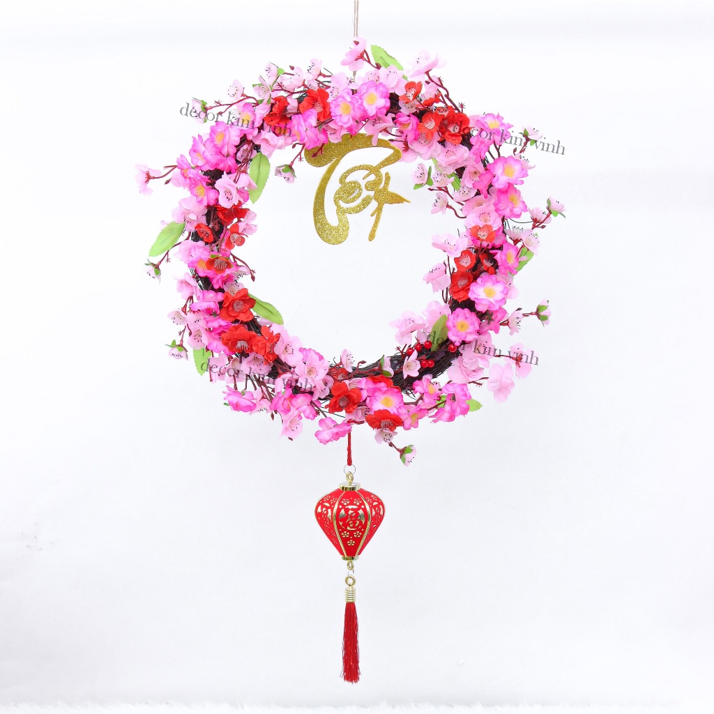Vòng Hoa Tết H95 Kèm Đèn, Vòng Hoa Trang Trí Tết Xuân