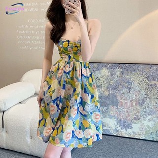 Váy hoa mảnh vỡ thời trang Pháp, thanh lịch và ngọt ngào Váy giảm béo eo mới