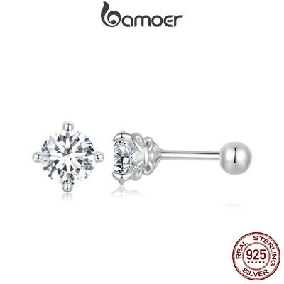 Bamoer 925 Bạc Bông Tai Họa Tiết 0.5ct Moissanite Sáng Trang Sức Quà Tặng Cho Nữ