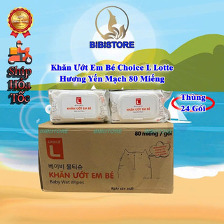   Thùng 24 Gói  Khăn Ướt Em Bé Choice L Lotte Hương Yến Mạch 80 Miếng  Bibistore_baby  