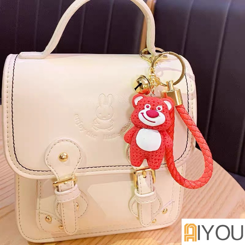 Móc Khóa Cao Cấp Gấu Dâu Hồng Siêu Cute Mẫu Mới