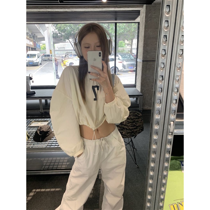 Plus Áo Thun croptop Tay Dài In Chữ Thời Trang Mùa Xuân Dành Cho Nữ Có size Lớn