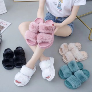 [phom bé tăng 2 size ] Dép lông Xù quai ngang nhiều màu sắc kiểu dáng năng động dành cho các bạn nữa (dép lông 2 quai)