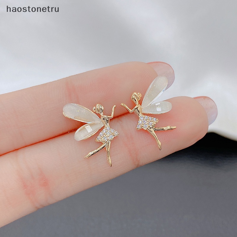 Ru Bông Tai Xỏ Lỗ Hình Cánh Tiên Đính Đá zircon Dễ Thương Tinh Tế Thời Trang Cho Nữ n