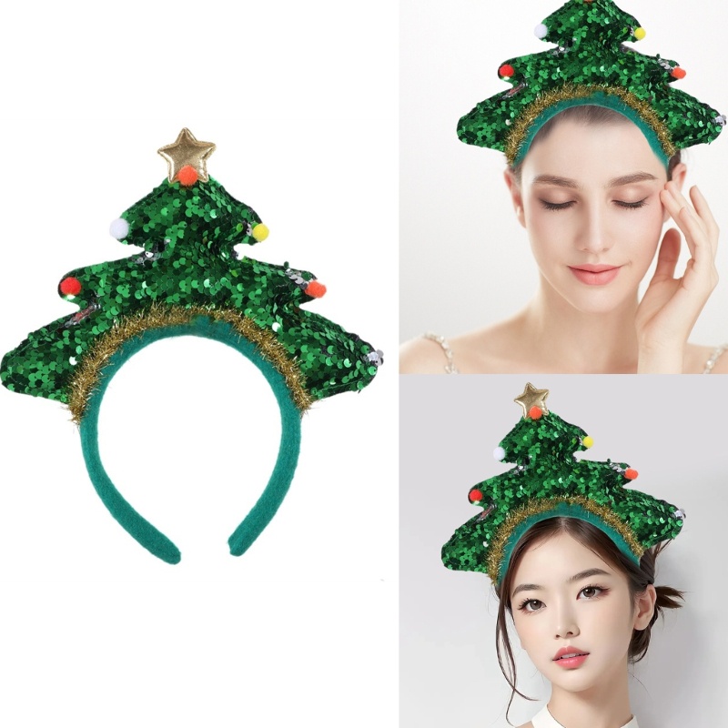 Băng Đô Cài Tóc Hình Cây Thông Noel Đính Kim Tuyến Lấp Lánh Dễ Thương