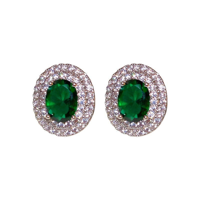 Khuyên Tai Hình oval Mạ Bạc Đính Đá zircon Cao Cấp Phong Cách Mới