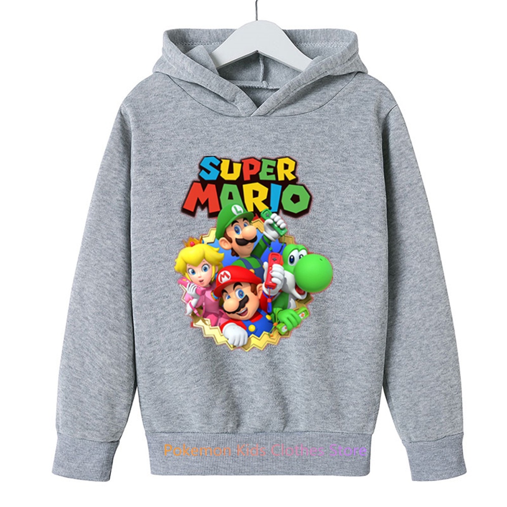 Áo Hoodie Tay Dài In Hình game super mario Cho Bé 3-12 Tuổi Thời Trang
