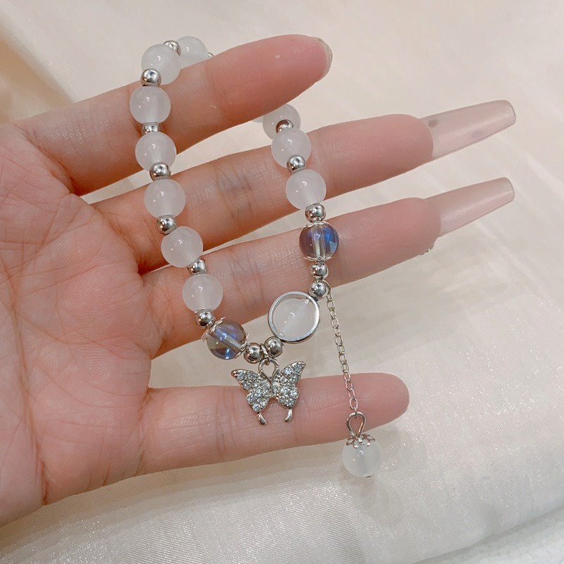 1 Vòng Tay Ngọc Trai Giả / Vòng Tay Hình Thỏ Mắt Mèo / Bướm Phong Cách Pháp Sang Trọng