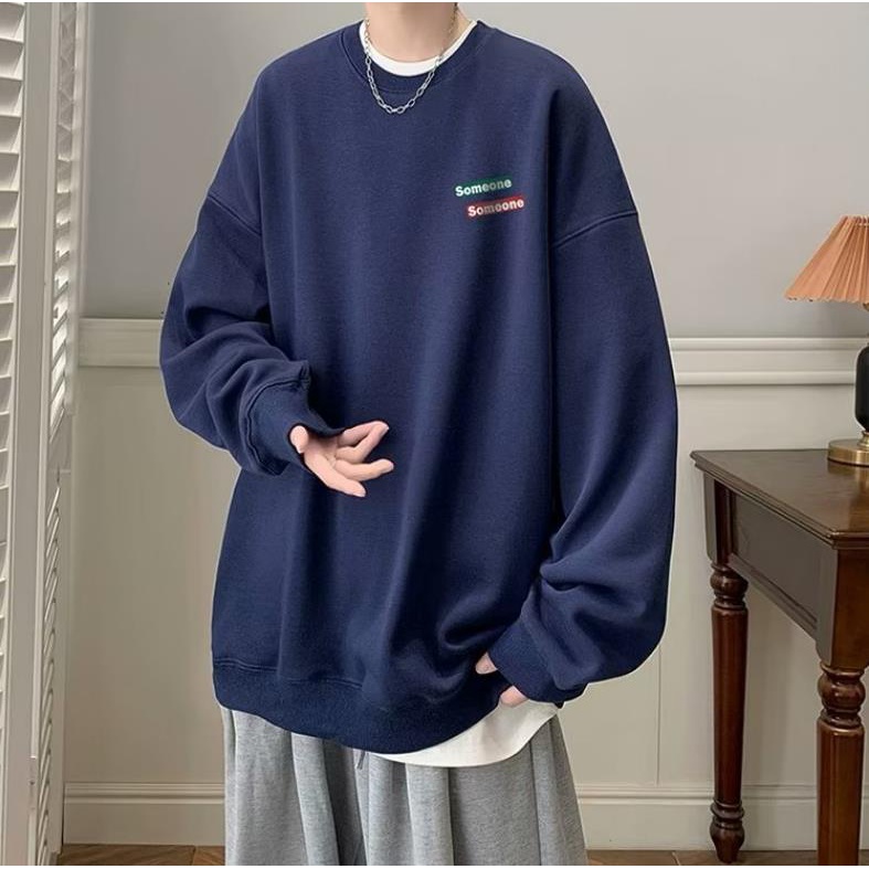 Áo sweater nam bigsize M-8XLÁo Sweater cotton Nhung Dày Dặn Cổ Tròn Tay Dài In Chữ Màu Cà Phê Thời Trang Mùa Thu Cho Nam