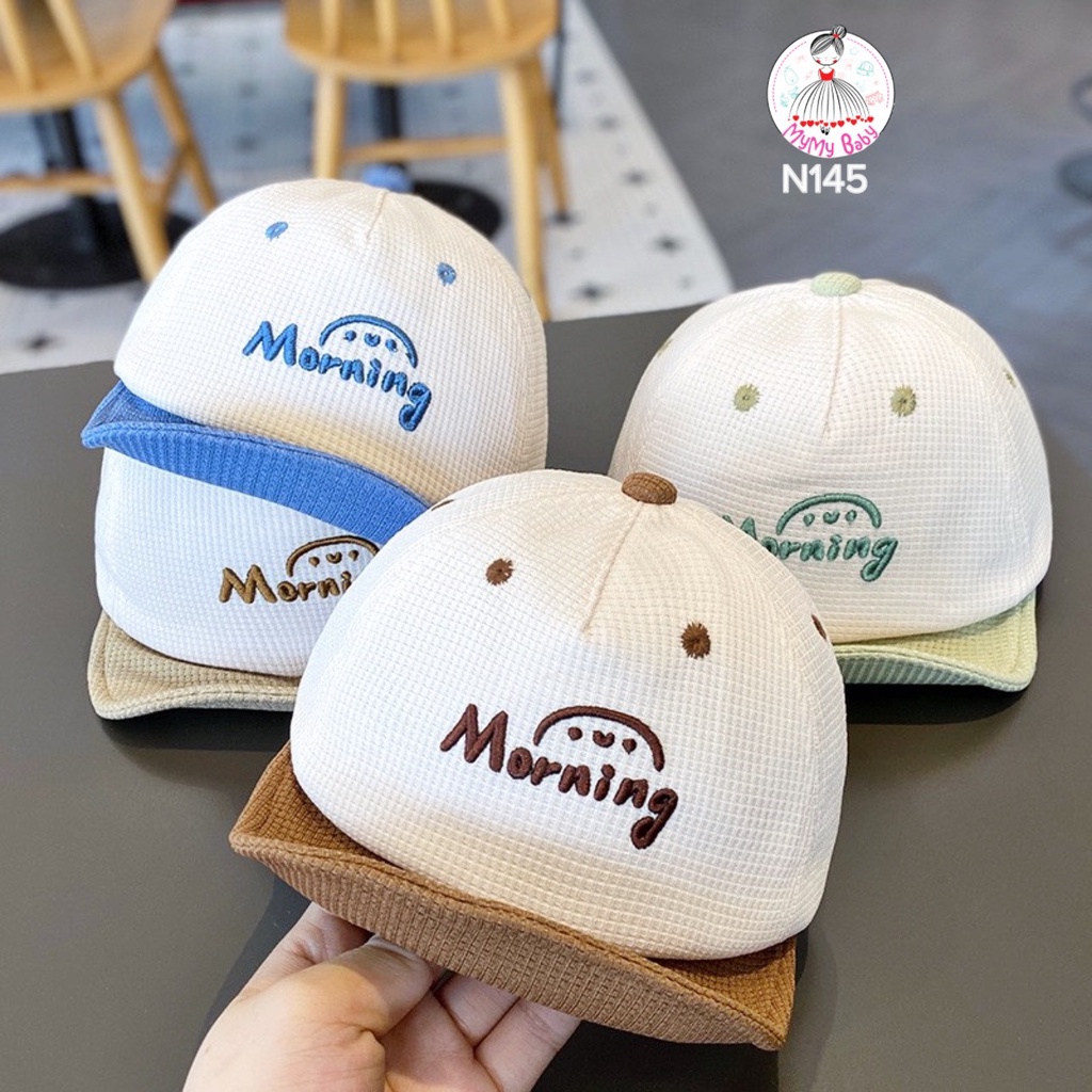 Nón lưỡi trai Morning hình thêu sắc nét từ 6-36 tháng