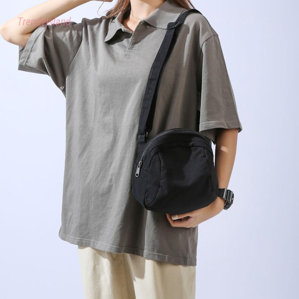Túi Đeo Chéo Vải canvas Màu Trơn Có Khóa Kéo Phong Cách Thể Thao Thời Trang unisex
