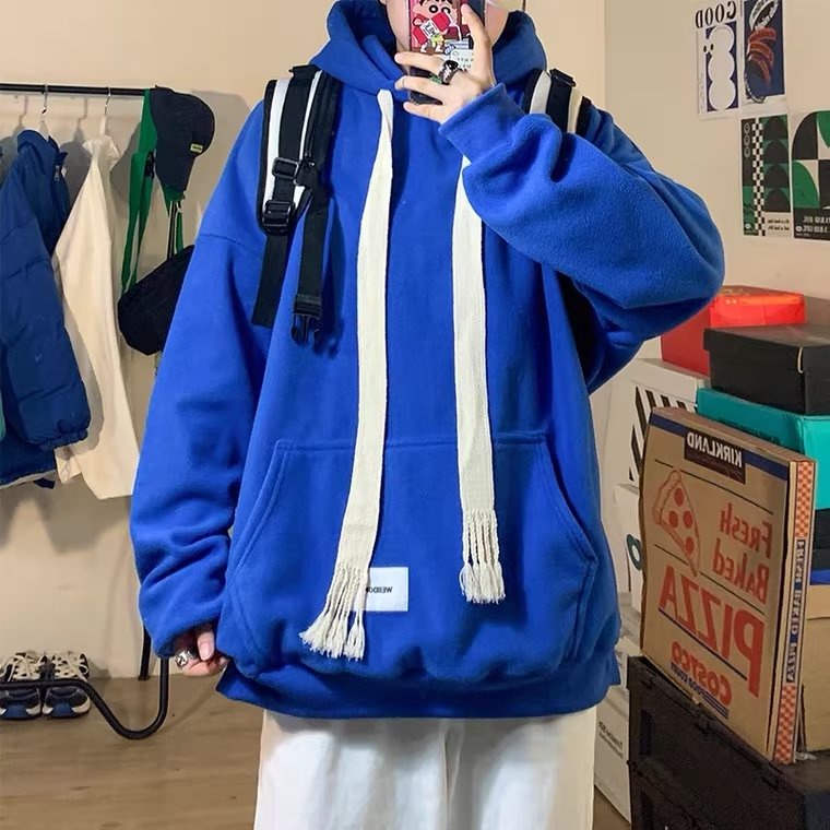 Áo Hoodie Dệt Dáng Rộng Dày Dặn Phối Dây Rút Phong Cách hong kong Thời Trang Thu Đông Chất Lượng Cao plus size M-8XL