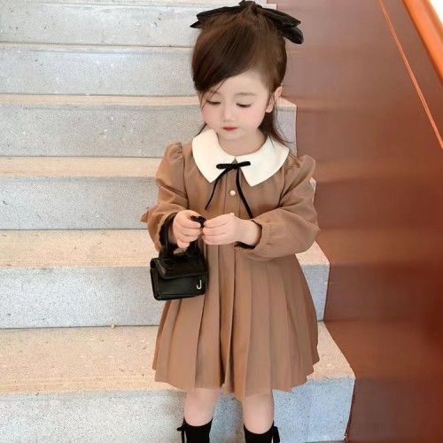 Đầm Tay Dài Màu Trơn Thời Trang Dành Cho Bé Gái 3-10 Tuổi