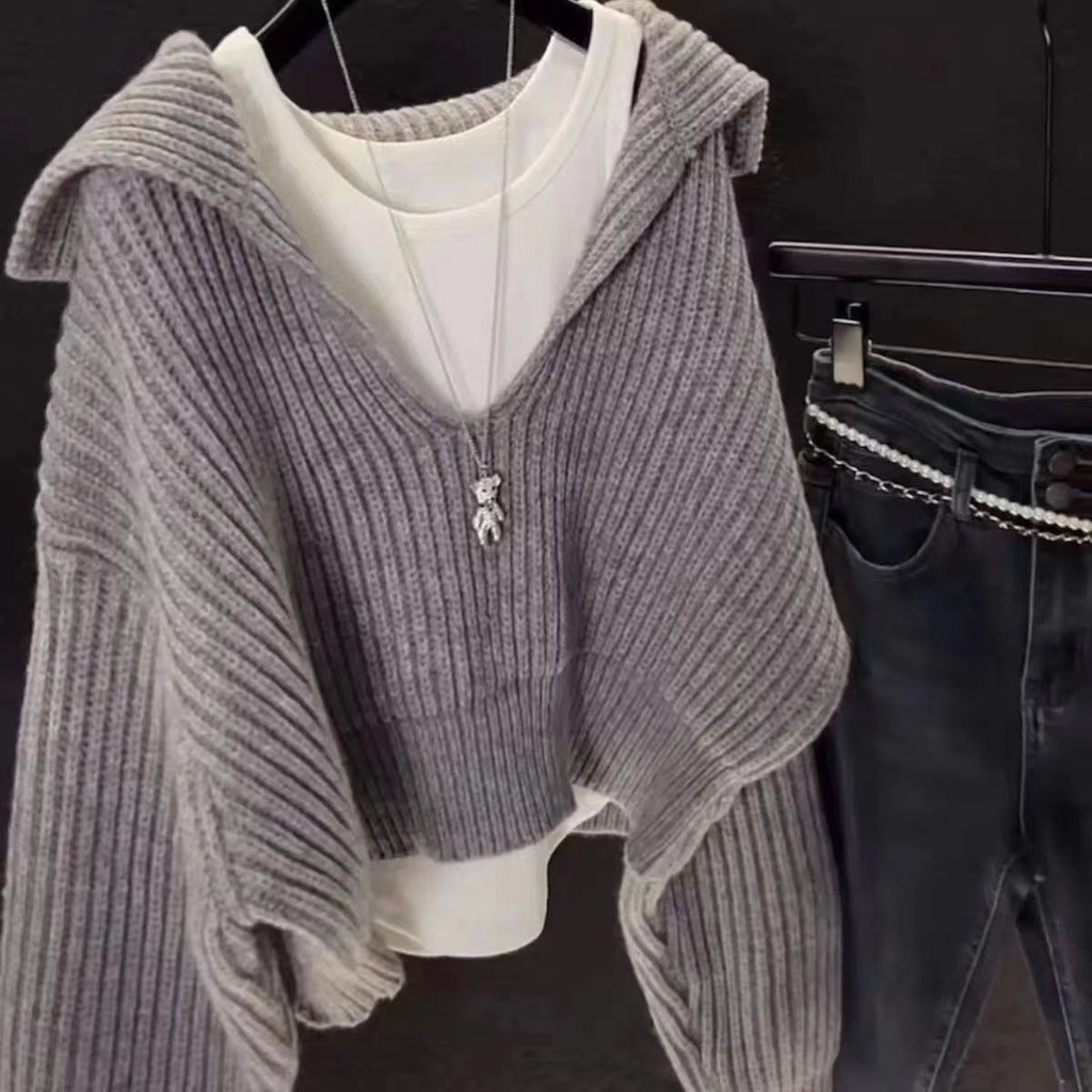 Áo sweater Dệt Kim Tay Dài Cổ Chữ v Thời Trang Mùa Thu Cho Nữ