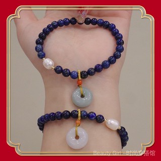 Vòng Đeo Tay lapis lazuli Đính Hạt Ngọc Trai Đơn Phong Cách Dân Tộc Mới Cho Nữ