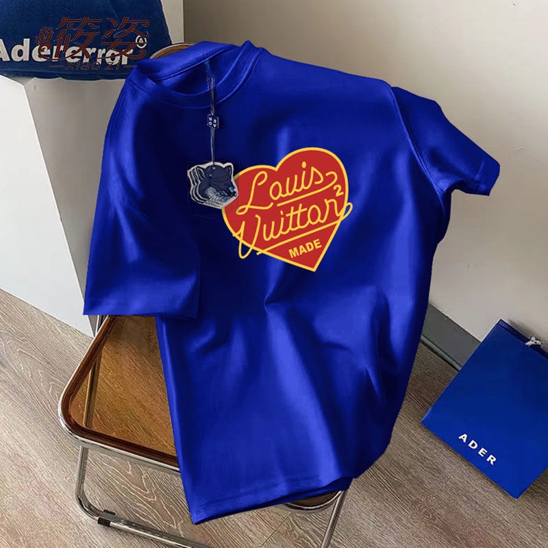 Áo Thun Tay Ngắn Cổ Tròn Dáng Rộng In Hình Trái Tim Phối Thẻ Thời Trang Mùa Hè Cho Nam Và Nữ