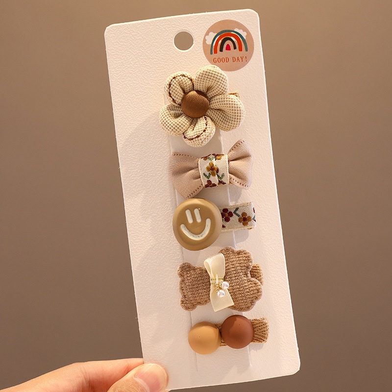 Bộ Kẹp Tóc Nơ Thêu Hoa Bằng Vải Dệt Kim Không Đau Cho Bé Gái