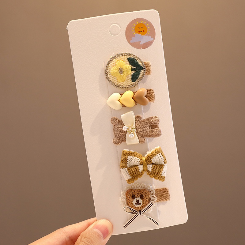 Bộ Kẹp Tóc Nơ Thêu Hoa Bằng Vải Dệt Kim Không Đau Cho Bé Gái