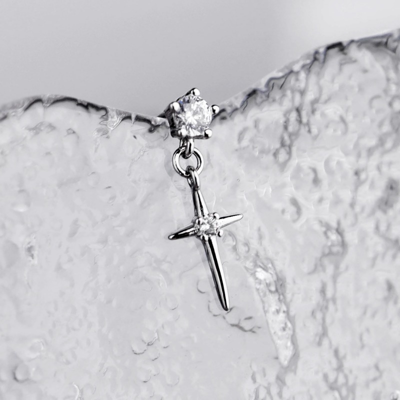 We flower Bông Tai Mạ Bạc 925 Hình Thánh Giá Đính Đá Thời Trang Dành Cho Nam Và Nữ