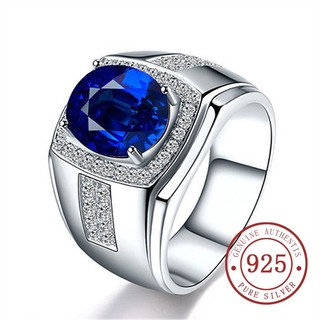 Nhẫn Bạc 925 Đính Đá sapphire Hình oval Sang Trọng