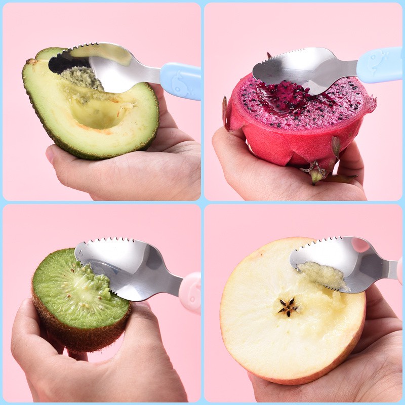 Thìa nạo hoa quả 2 đầu silicon và inox 304 cho bé ăn dặm cao cấp | Shop Mẹ Đa