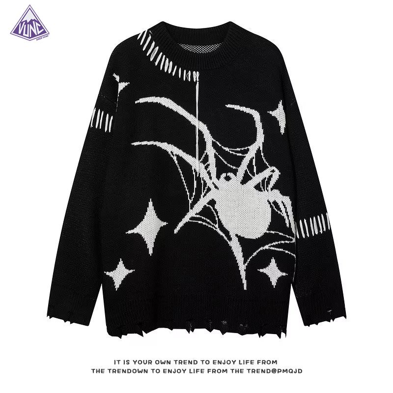 Vunc Áo Sweater Dệt Kim Cổ Tròn Dáng Rộng In Họa Tiết Phong Cách Đường Phố Mỹ Cho Nam
