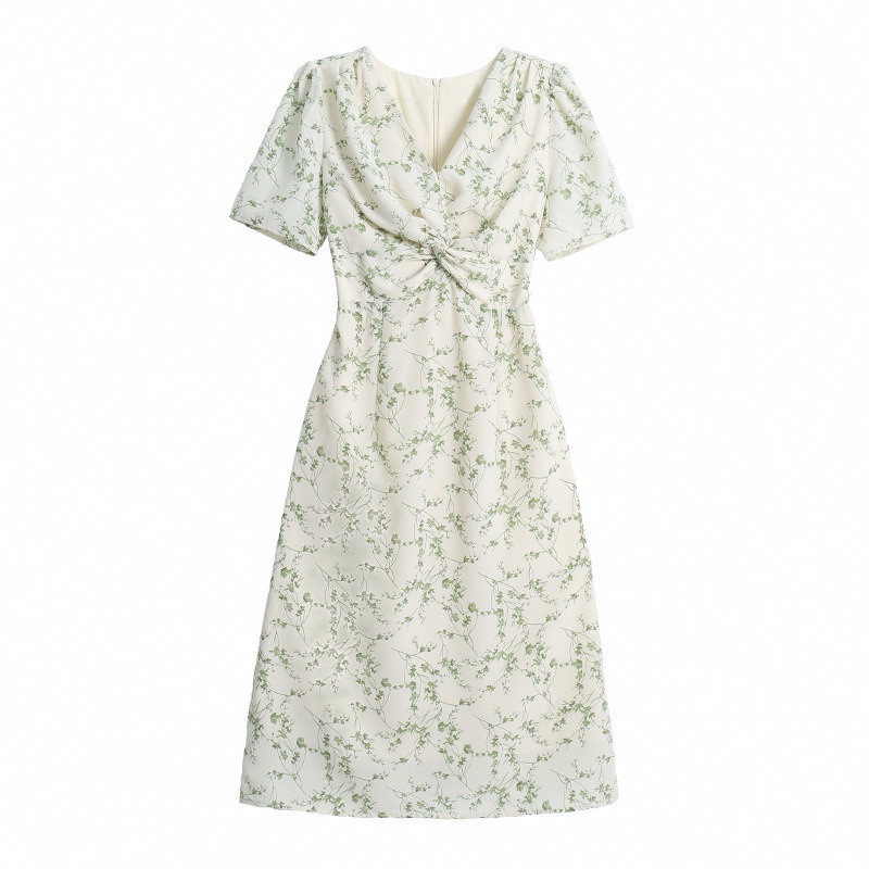 Đầm Voan Hoa Ngắn Tay Cổ Chữ v Thời Trang Mùa Hè