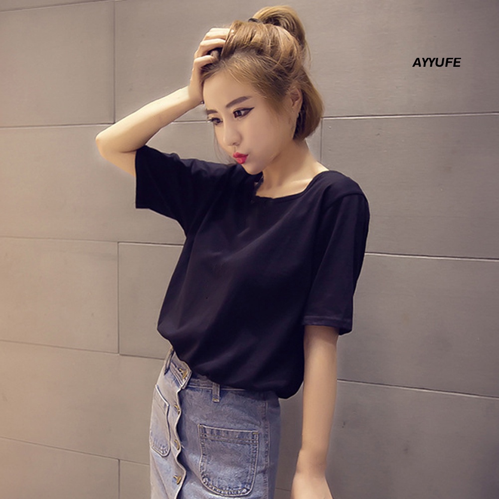 Áo Thun Tay Ngắn Cổ Tròn Hở Lưng Màu Trơn Dành Cho Nữ