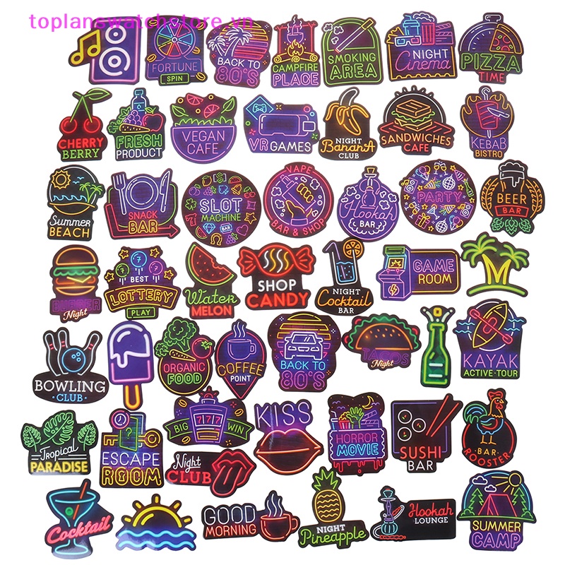 Set 50 Miếng Dán Màu neon Trang Trí Ván Trượt / laptop / Xe Hơi / Xe Đạp vn