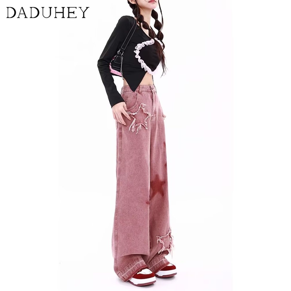 DaDuHey New American Ins High Street Star Jeans Niche High Waist Loose Wide Leg Pants plus Size Trousers